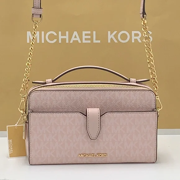 MICHAEL KORS JET SET ITEM MEDIUM DOUBLE ZIP PHONE XBODY LIGHT POWDER BLUSH MULTI - Picture 4 of 16